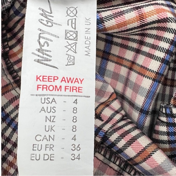 Nasty Gal Plaid Paper Bag Waist Pants with  Belt High Rise Casual Pants  Size 4 - Picture 7 of 8